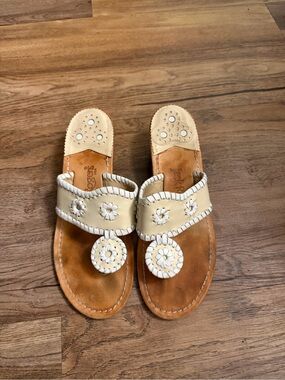 Jack Rogers Cream Woven Daisy Slide Sandals